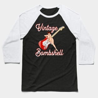 Classic Mid Century Pin-Up Girl and Electric Guitar - Vintage Bombshell Baseball T-Shirt